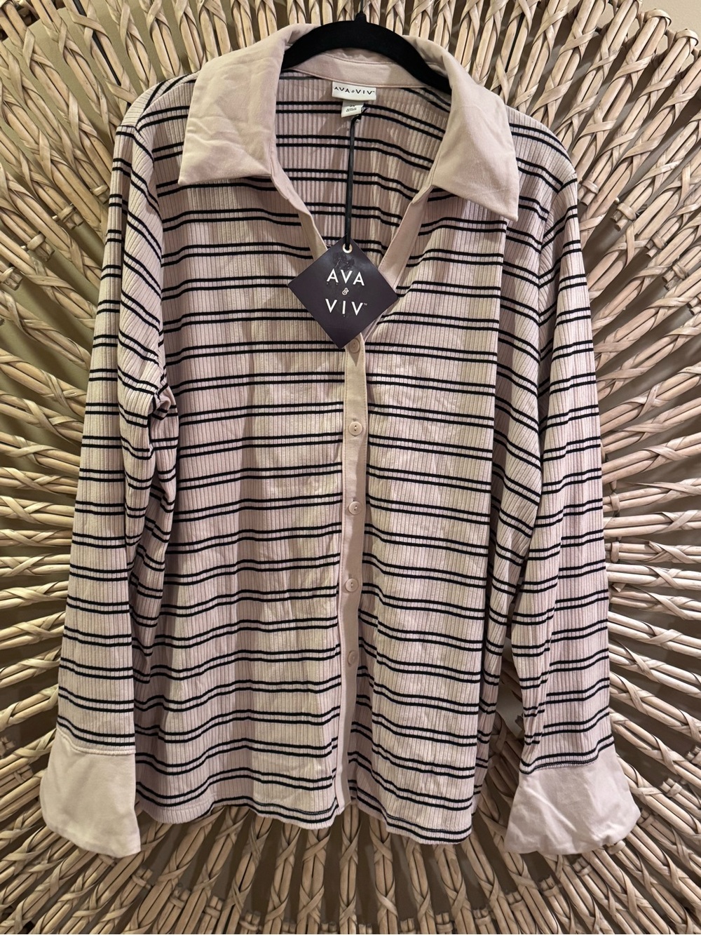 Cream and Black Striped Button-Up shirt